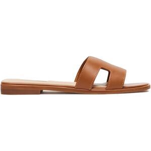 Steve Madden Hadyn Cognac Leather Slide Sandals for Women's - Brown, Size 7.5